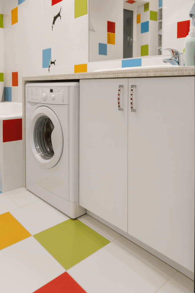 alt= modern vanity with white laminate doors