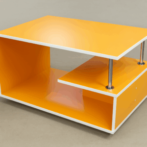 alt = orange table on wheels